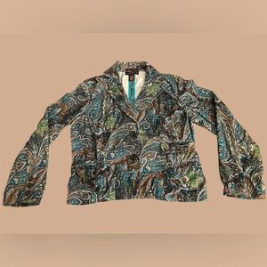 Bandolino Paisley Blazer, Bandolino Blazer Green Blue Brown Thin Corduroy